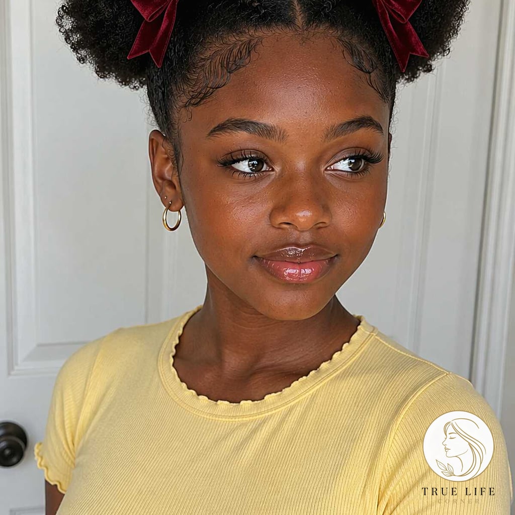 15 School Hairstyles For Short Hair You'll Want to Re-Create Immediately 12 Afro Puffs with Velvet Bows