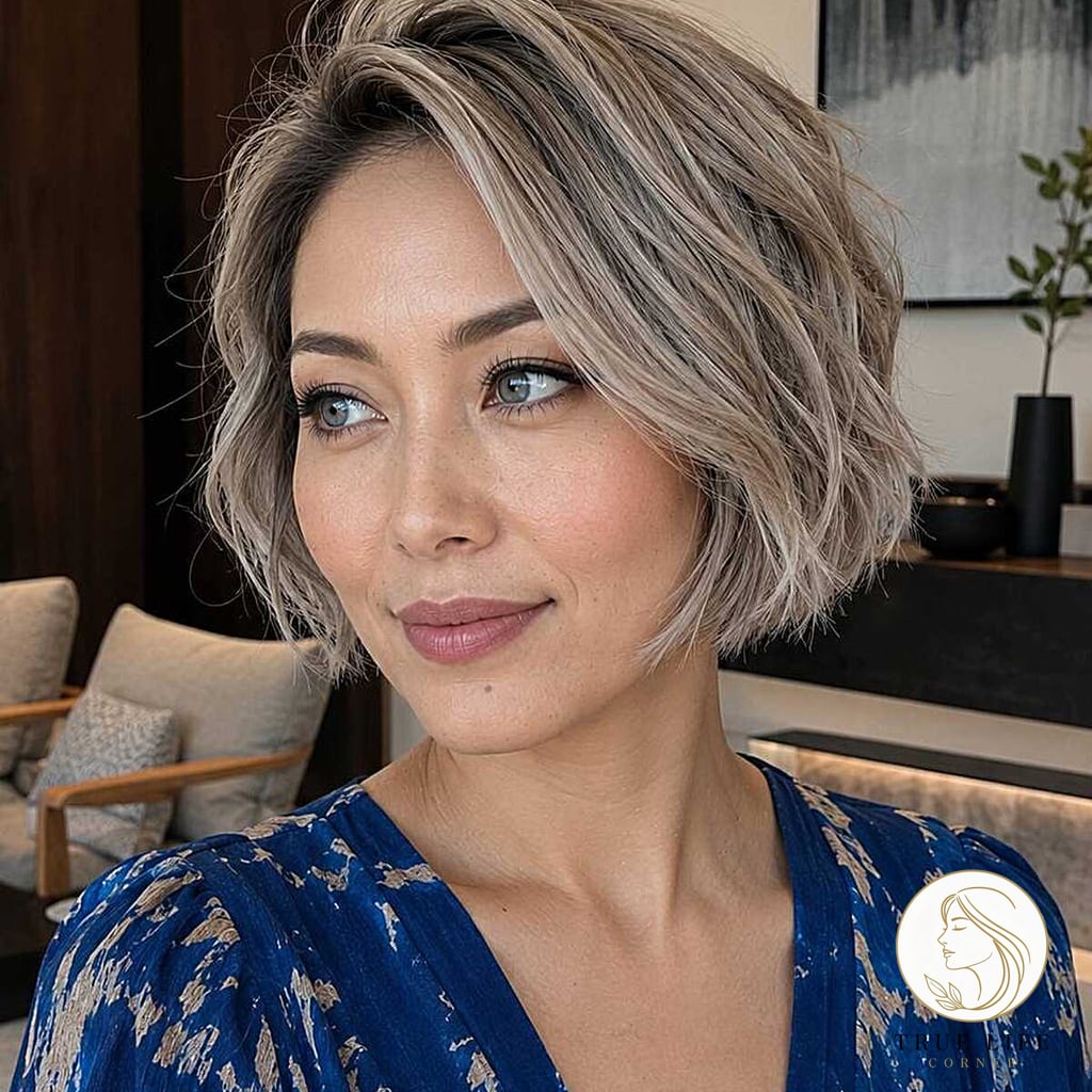 The Ash Blonde Wavy Bob with Shadow Root