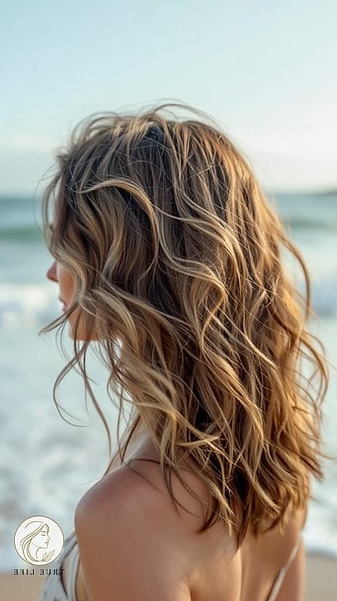 30 Quick Easy Hairstyles For Medium Hair Inspo That's Giving Us Everything 11 Beachy Waves with a Deep Side Part