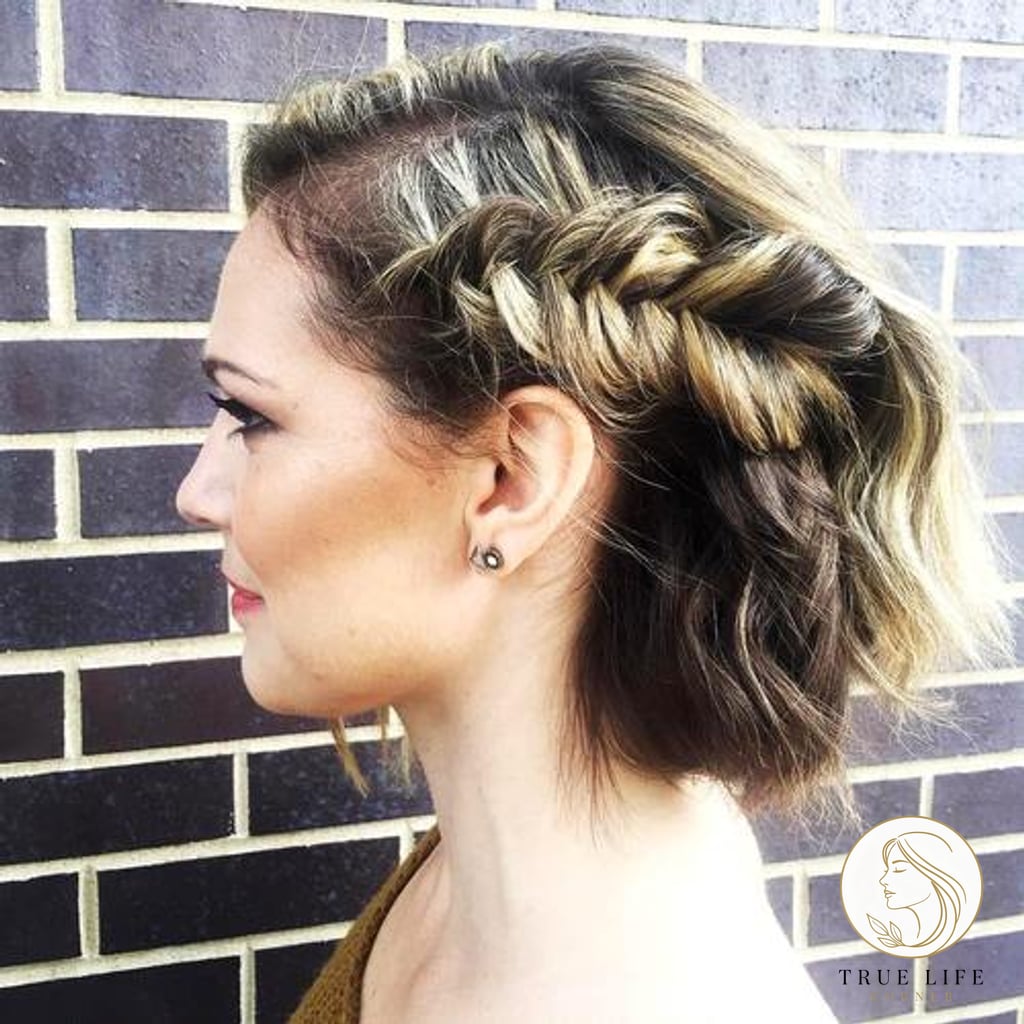 20 Short Wedding Hairstyles That Are Both Cute and Low Maintenance 8 Bob with a Chunky Side Fishtail Braid