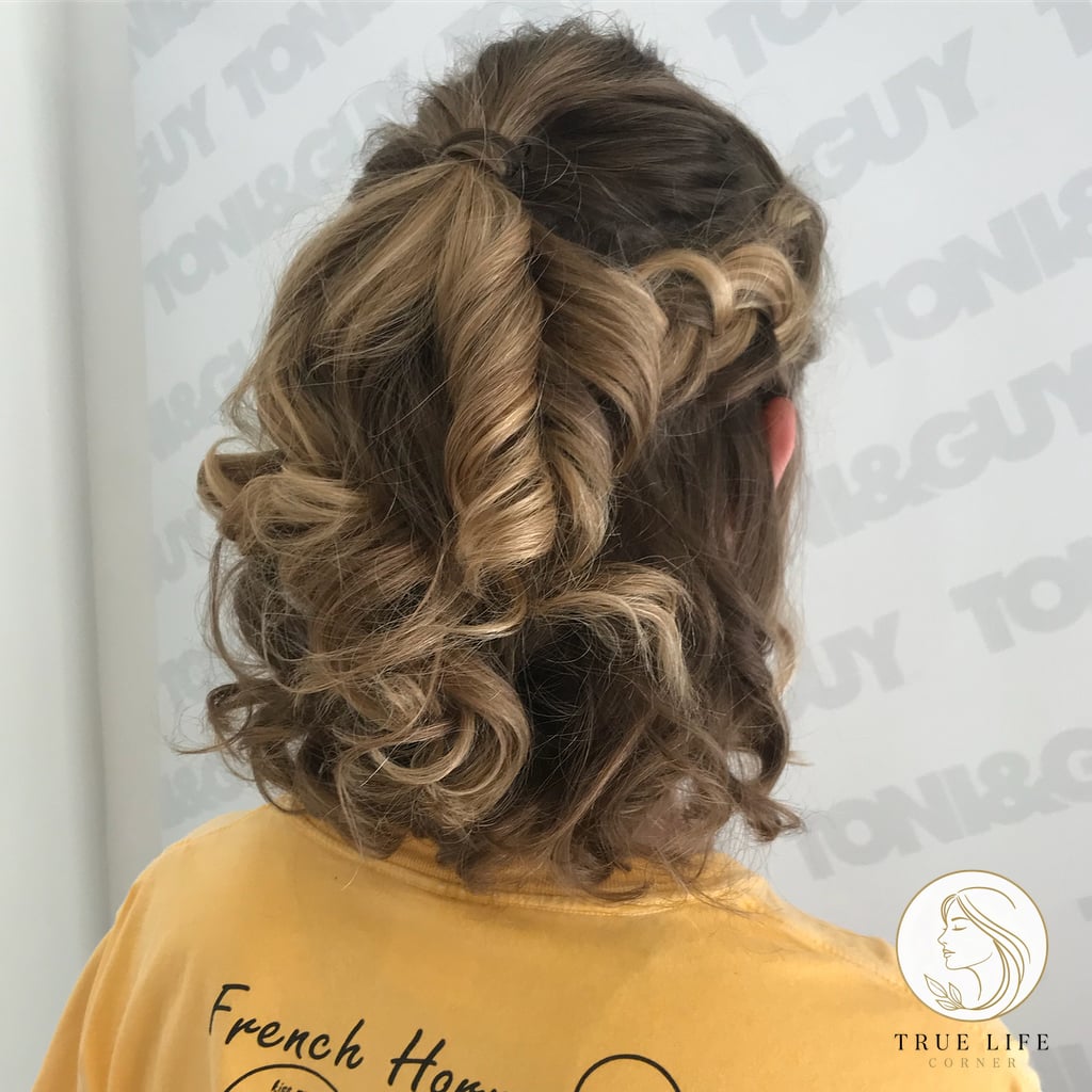 25 Prom Hairstyles For Short Hair Everyone Is Pinning Right Now 21 Curled Half Ponytail