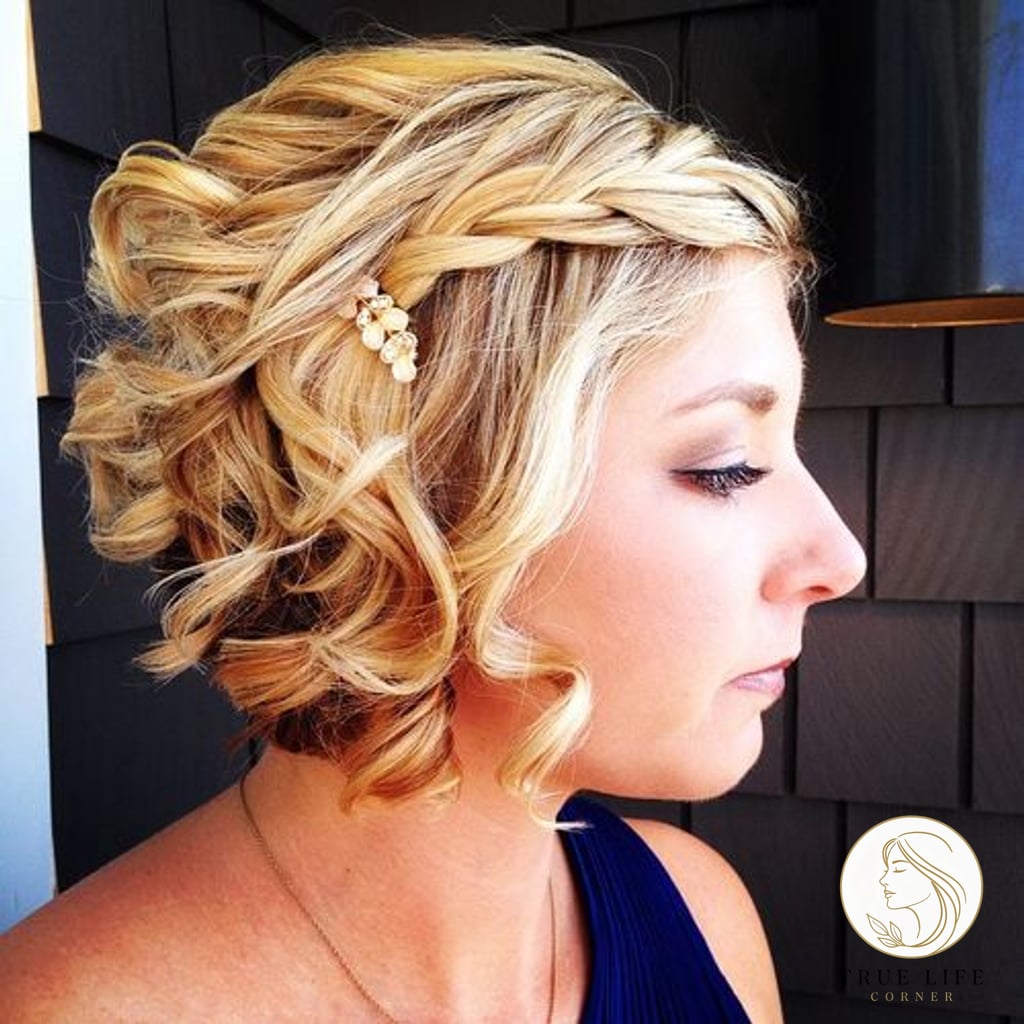 20 Short Wedding Hairstyles That Are Both Cute and Low Maintenance 3 Curly Bob with a Side Braid