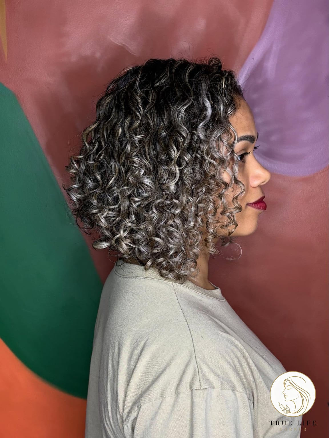 Curly Bob with Frosted Contrast at the Ends