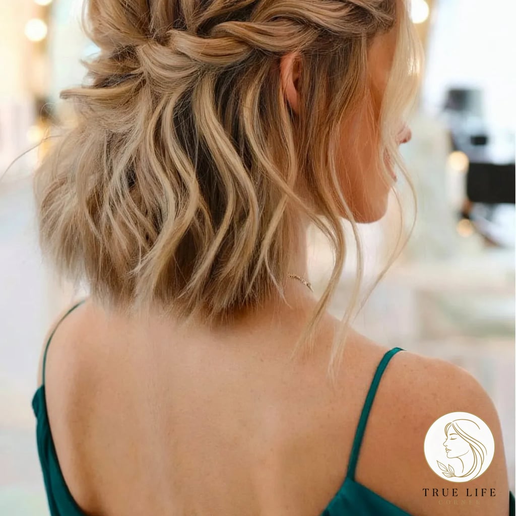 25 Prom Hairstyles For Short Hair Everyone Is Pinning Right Now 8 Effortless Half-Up Boho Style on a Balayage Bob