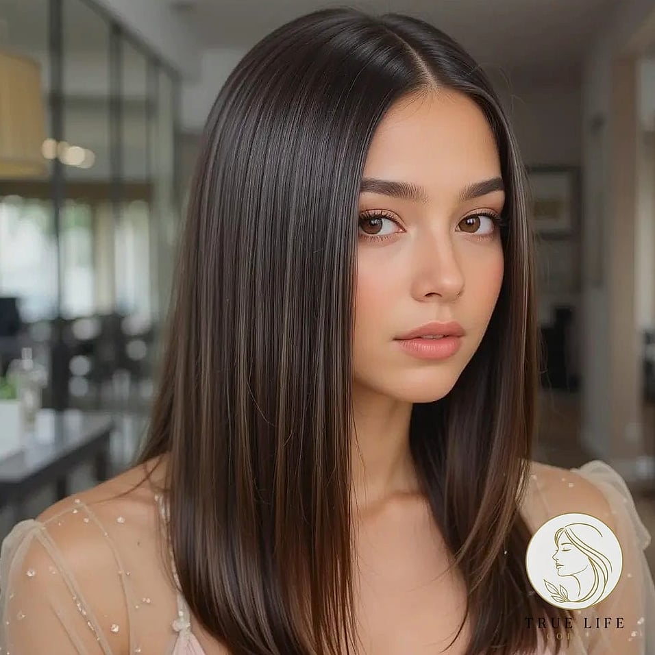 Glossy Straight Ends With a Middle Part