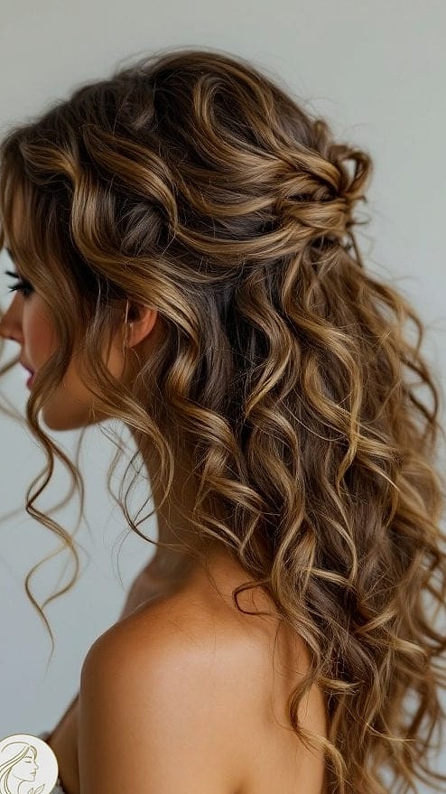 30 Hairstyles For Short Curly Hair for the Ultimate Glow Up 6 Half-Up Half-Down Style