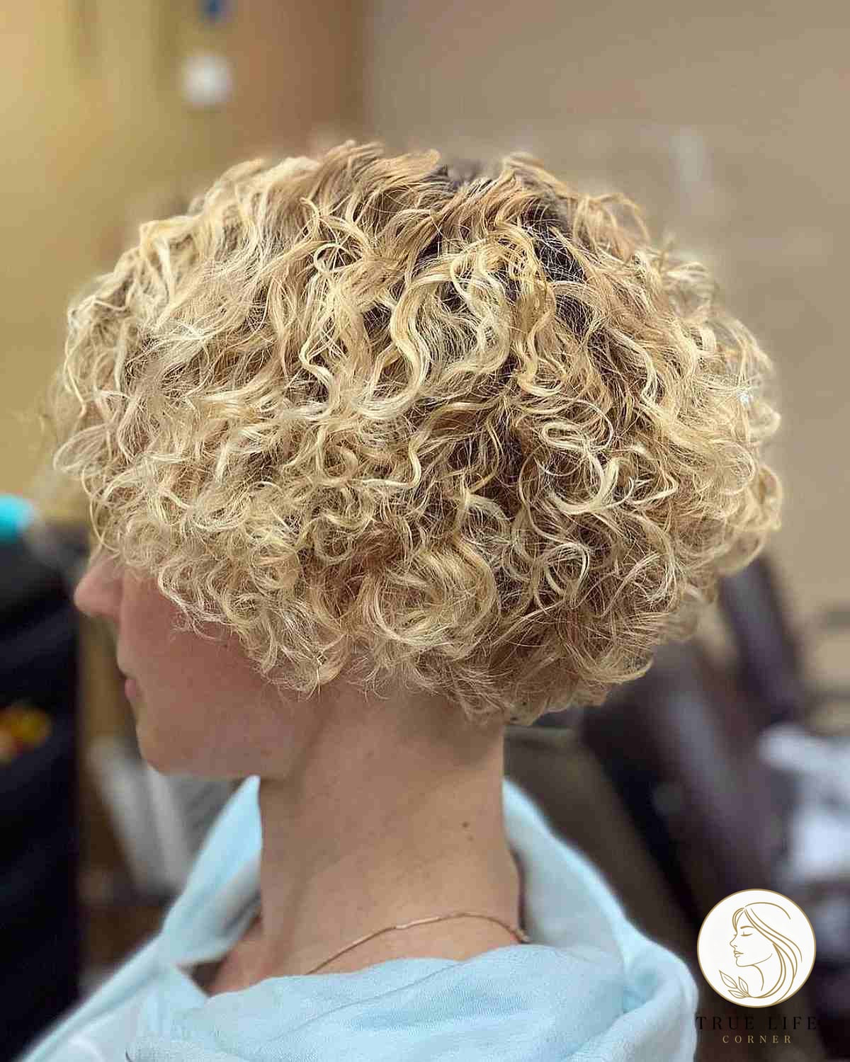 Inverted Bob for Rooted Blonde Curly Hair