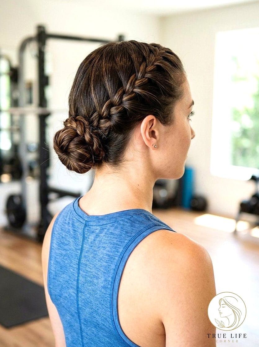 27 Gym Hairstyles For Long Hair Inspo That's Giving Us Everything 18 The Low Bun With Face-Framing Pieces