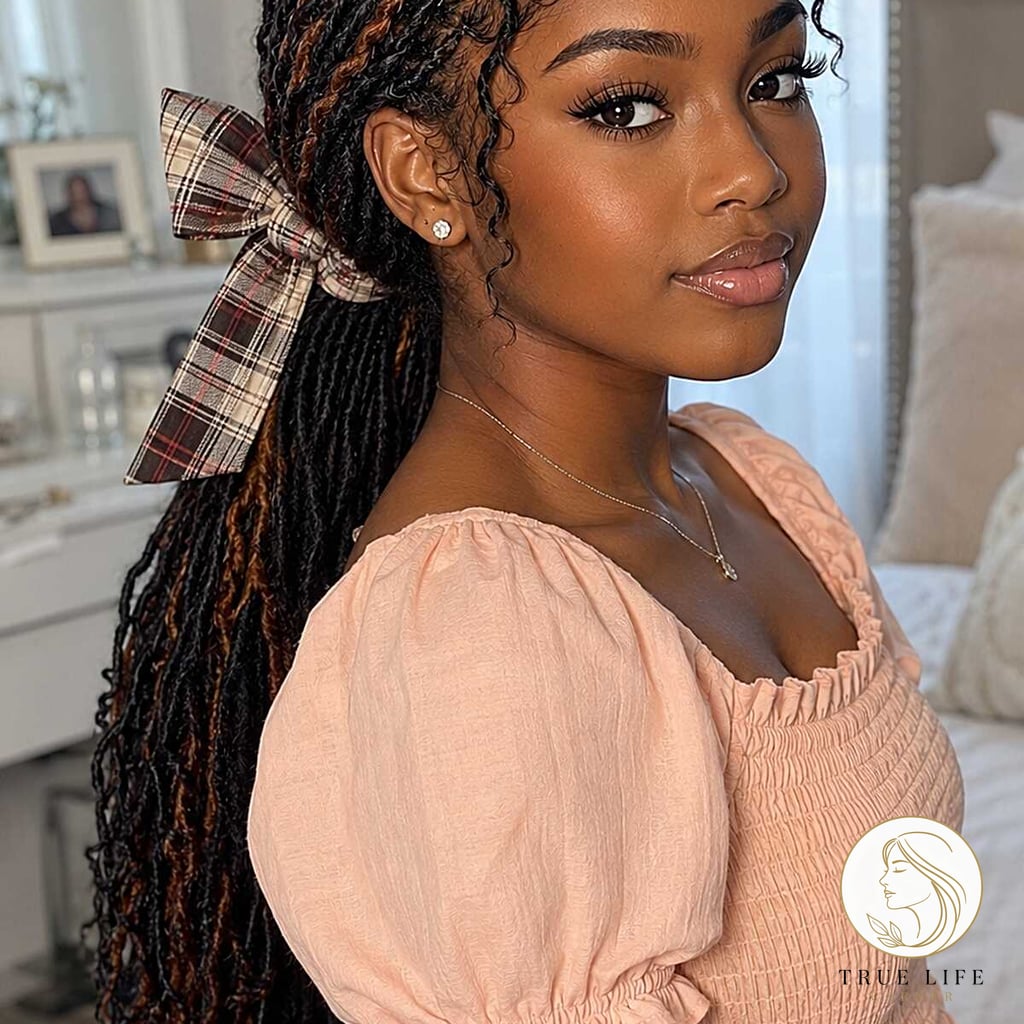 21 4C Natural Hairstyles Short 4C Hair You'll Want to Re-Create Immediately 4 Low Loc Ponytail with a Plaid Bow