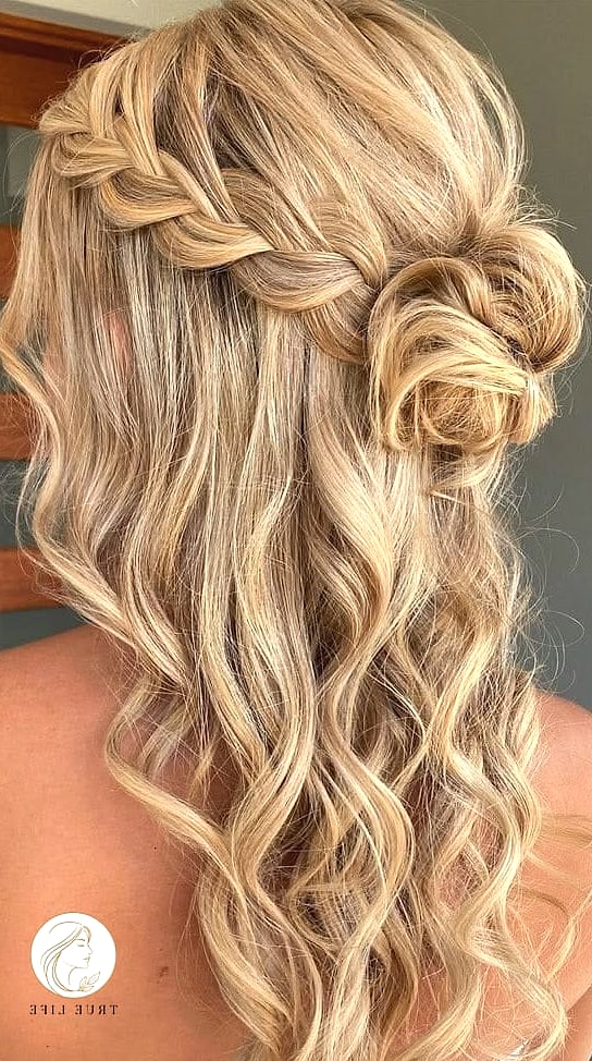 23 Prom Hairstyles For Medium Hair for When You Need a Fresh Change 13 Low Side Bun With Braided Detail