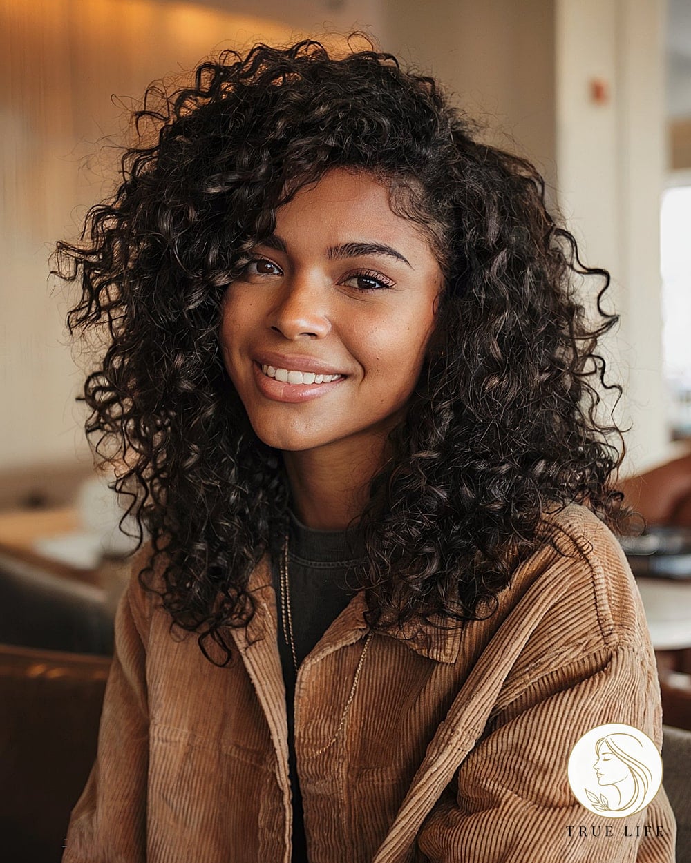 Medium Curly Shag Cut with Side Part Styling