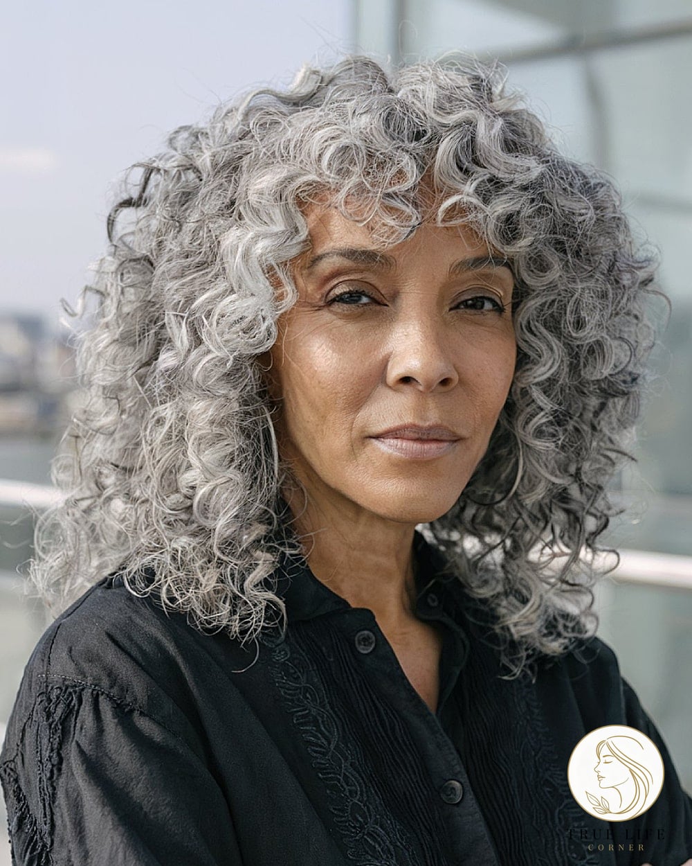 Medium Gray Curls in a Shag Cut