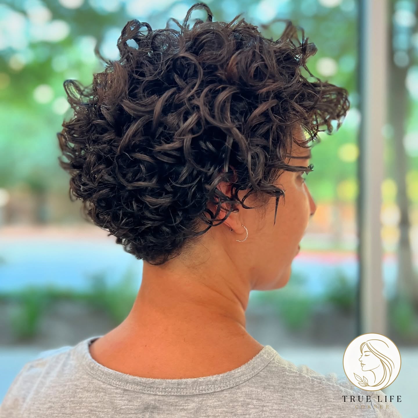 Modern Curly Pixie with a Tapered Back