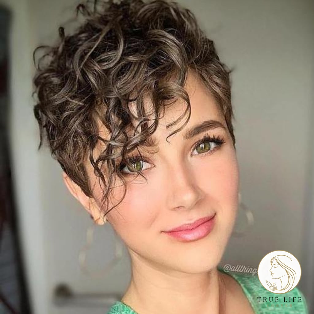 Pixie with Long Curly Bangs