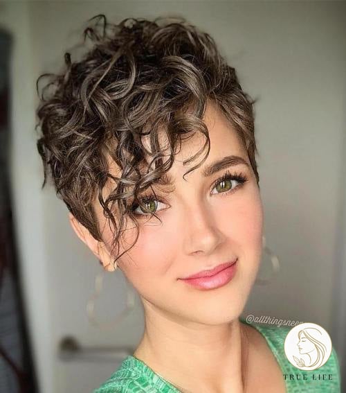 Pixie with Long Curly Bangs
