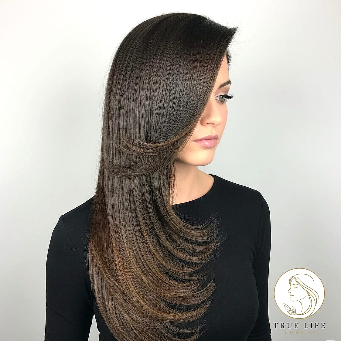 Sleek Straight Hair With a Deep Side Part