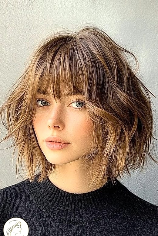 Soft Textured Bob with Blonde Balayage