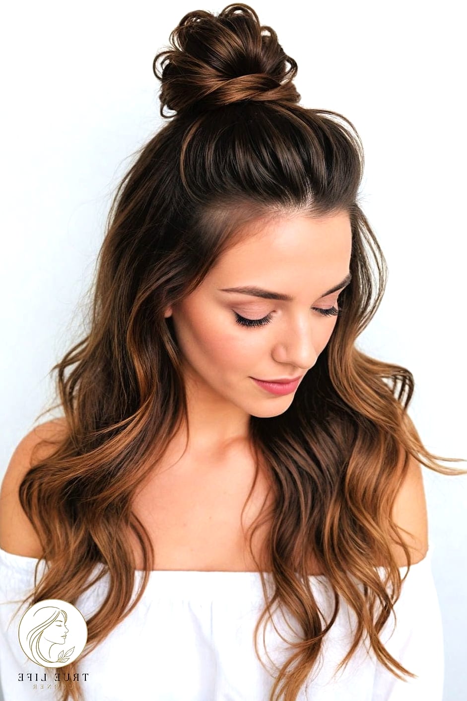 19 Cute Easy Hairstyles For Medium Hair for When You Need a Fresh Change 9 Tousled Bun With Face-Framing Pieces