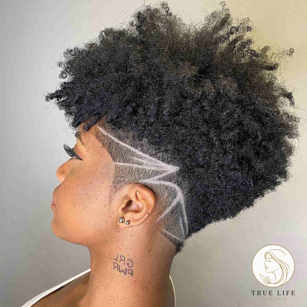 18 Easy 4C Hairstyles Short That Are Both Cute and Low Maintenance 11 Women's Curly Frohawk with Tapered Sides