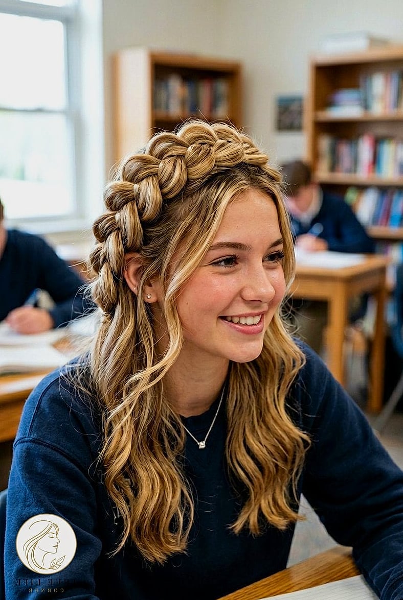 19 School Hairstyles For Long Hair That Are Both Cute and Low Maintenance 19 Braided Headband Style