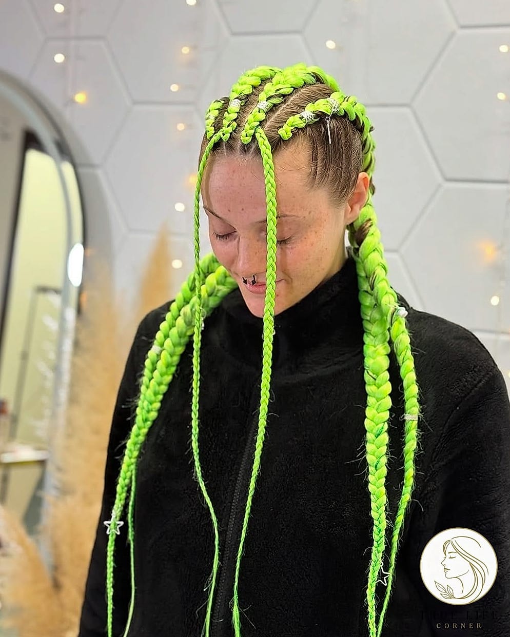 21 Color 30 Braids Ideas You Need to Try Right Now 8 Cornrows with Neon Color Blocking