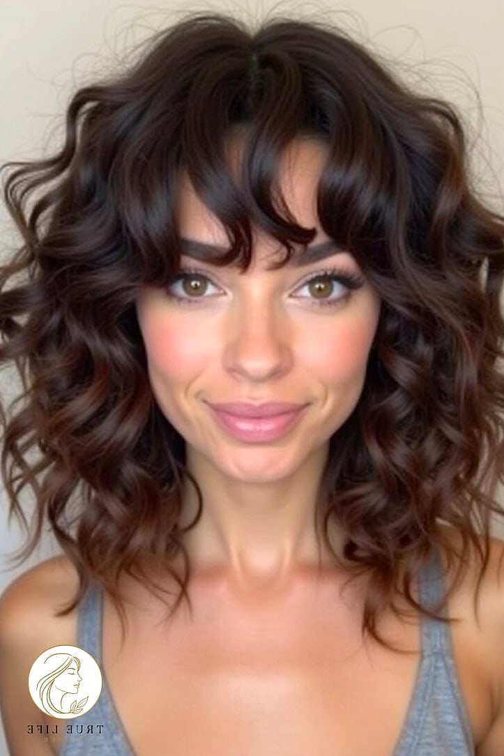 7 Easy Curly Hairstyles That Are Both Cute and Low Maintenance 3 Curly Bob With Bangs