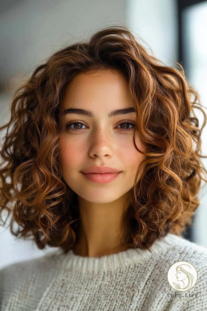 Curly Lob with Curtain Bangs
