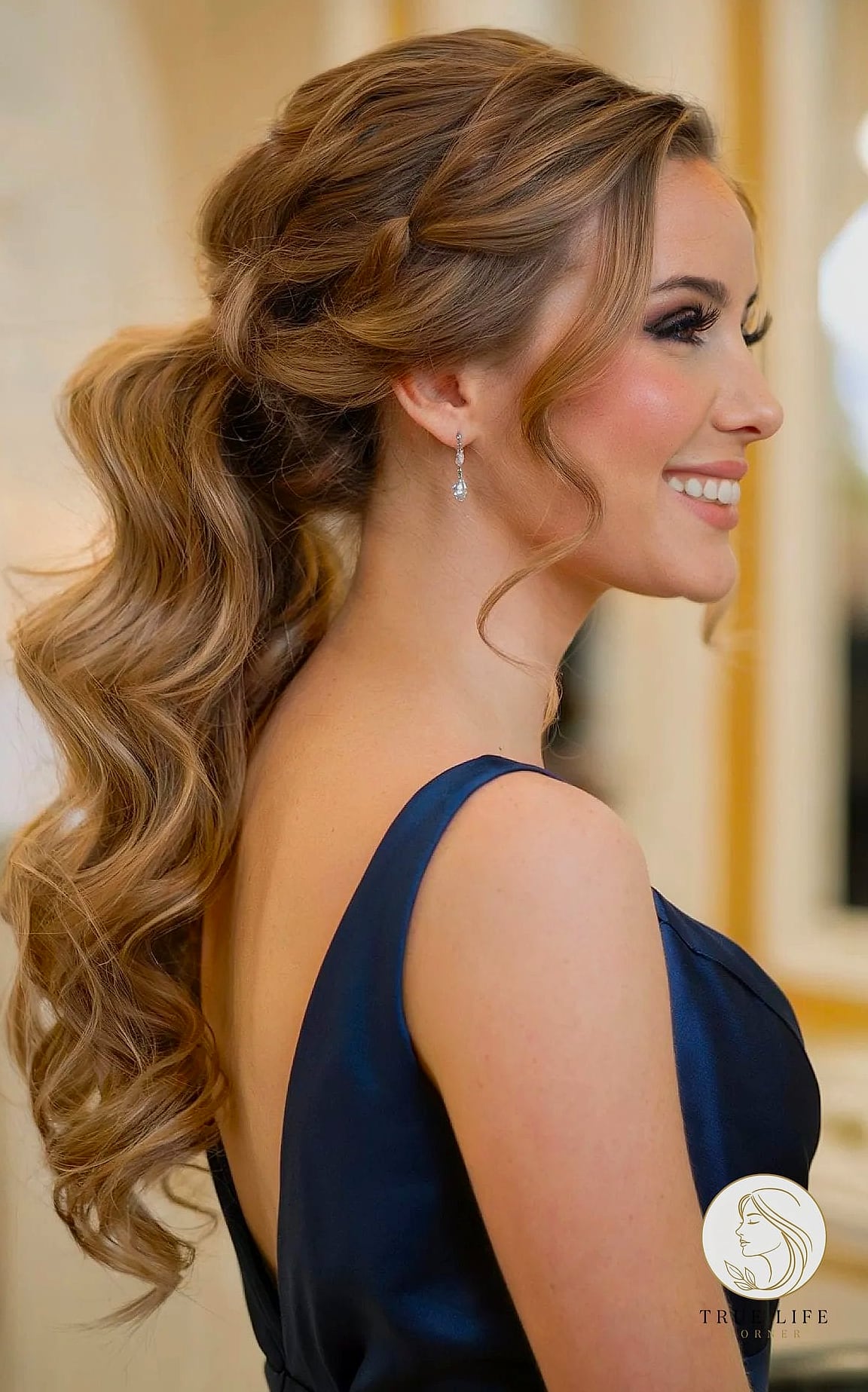 Curly Low Ponytail With Sleek Front