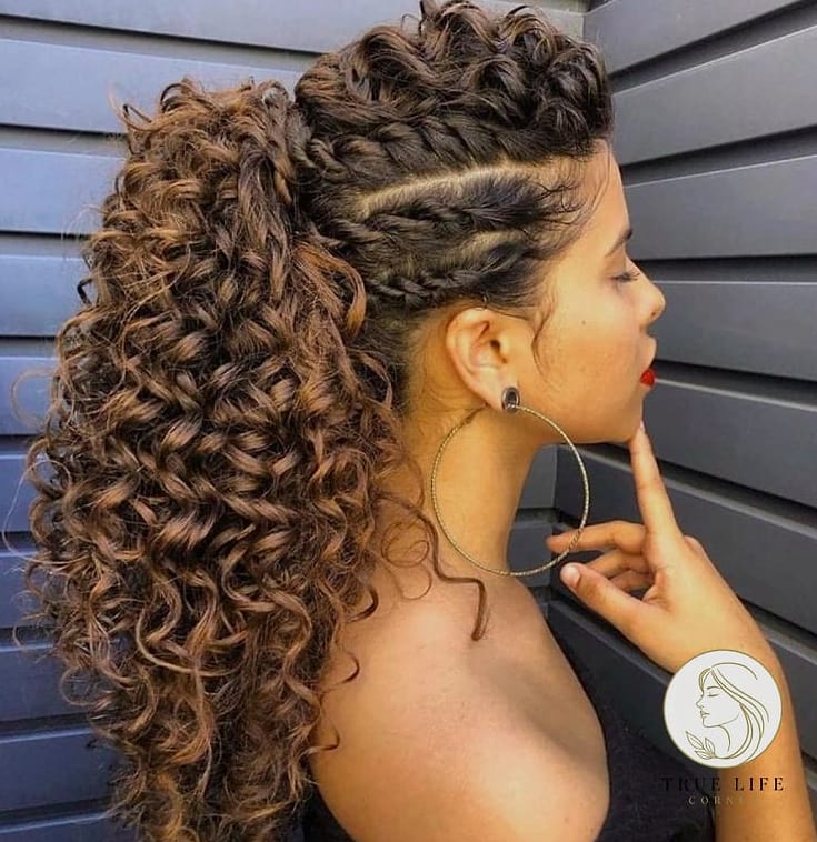 Curly Ponytail With Braided Wrap