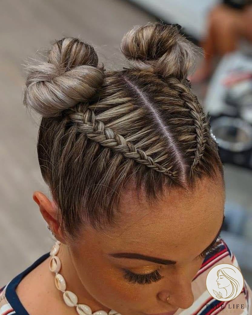30 Bun Hairstyles For Long Hair That Belong on Your Inspiration Board 16 Double Braided Bun
