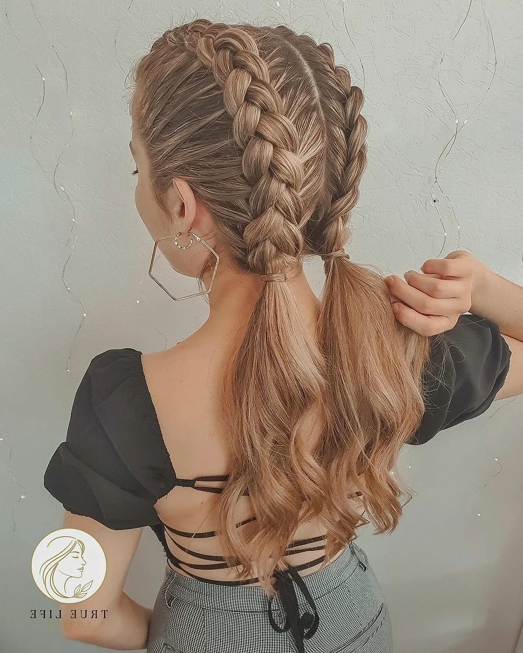 Double Dutch Braids Into a Curled Half-Up