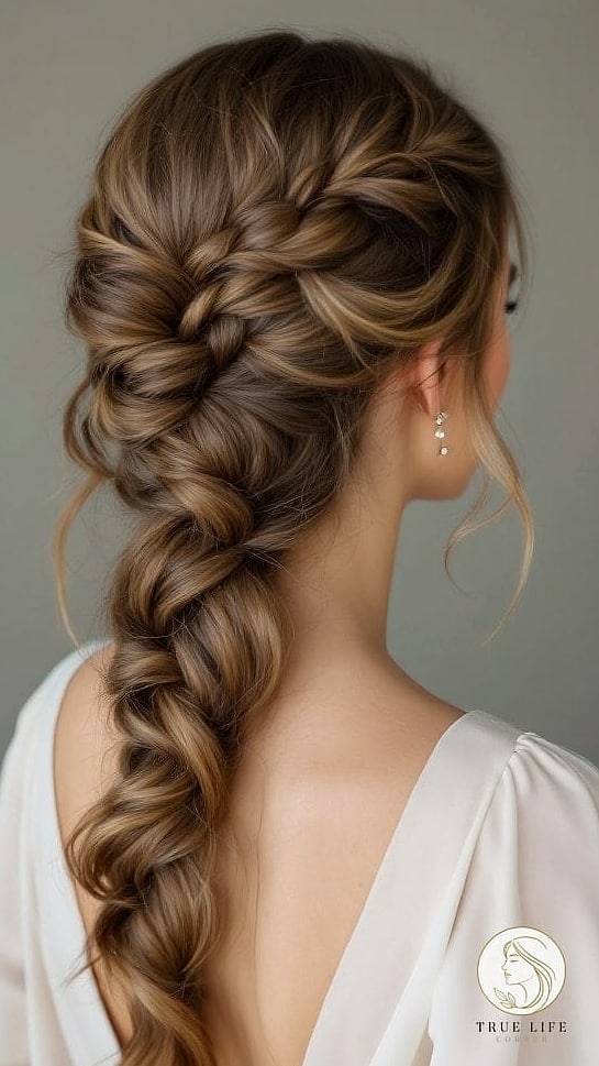 23 Wedding Guest Hairstyles For Long Hair to Transform Your Look Instantly 6 Fishtail Braid Over the Shoulder
