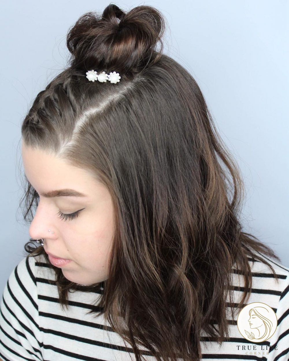 17 Gorgeous French Braid Hairstyles for Every Hair Type 5 French Braided Topknot