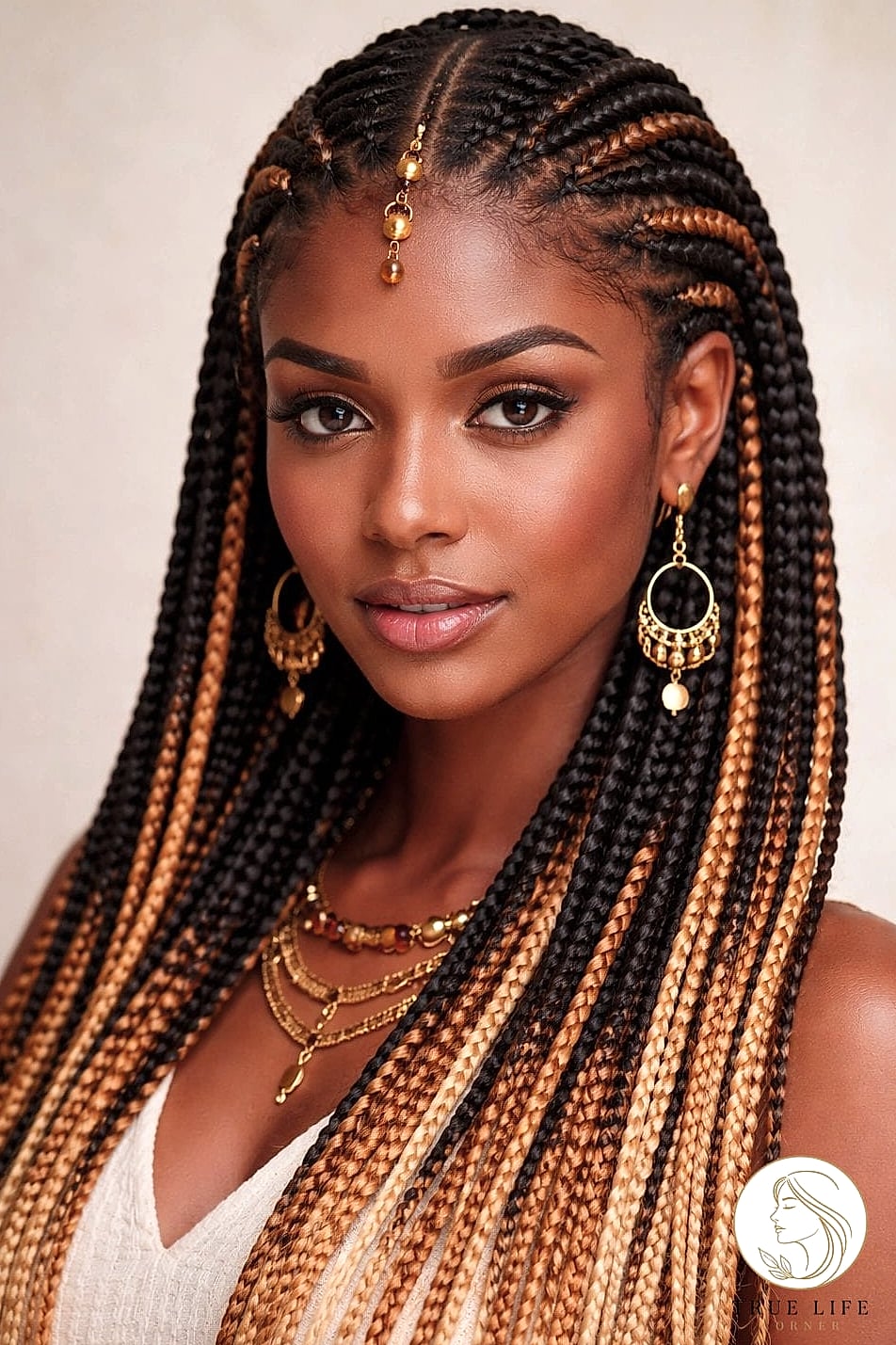 21 Color 30 Braids Ideas You Need to Try Right Now 13 Fulani Braids with Gold Threaded Accents