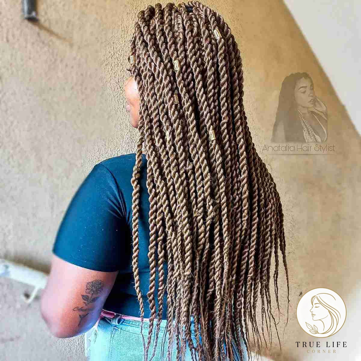 22 Twist Braid Hairstyles to Save Before They Blow Up 4 Golden Brown Twist Braids with Hair Cuffs