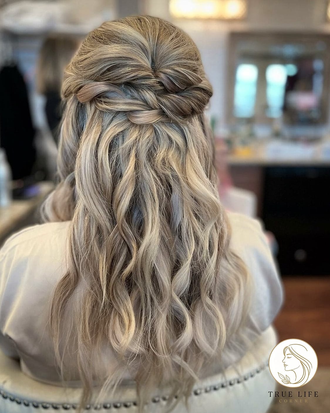 18 Cute Hairstyles For Medium Hair Perfect for Your Next Salon Appointment 12 Half-Up Braided Crown