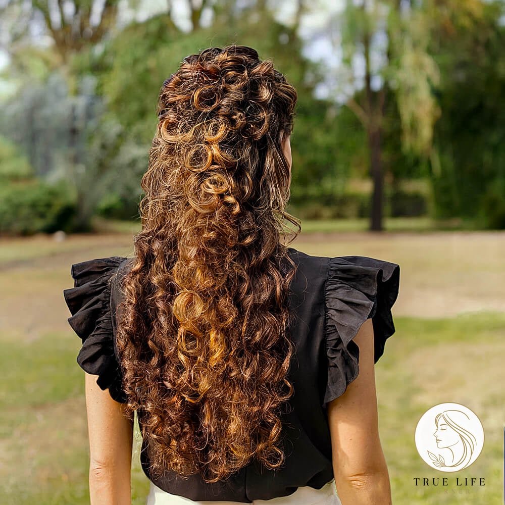 Half-Up Curly Space Buns