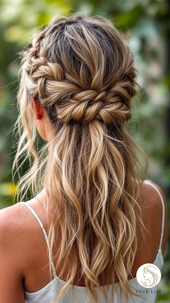 9 Simple Hairstyles For Long Hair You'll Want to Re-Create Immediately 2 The Half-Up Twisted Knot