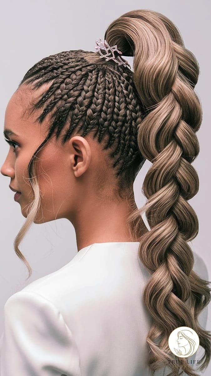7 Braided Ponytail Hairstyles for When You Need a Fresh Change 7 High-Rise Silver-Cuffed Braided Ponytail