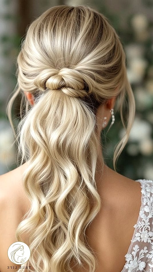 High Voluminous Ponytail With a Bow or Ribbon