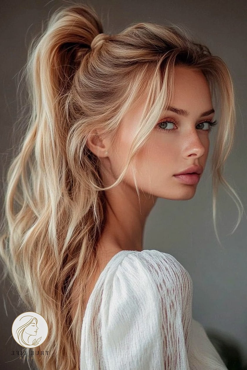 Long Hair Ponytail With a Wrapped Section