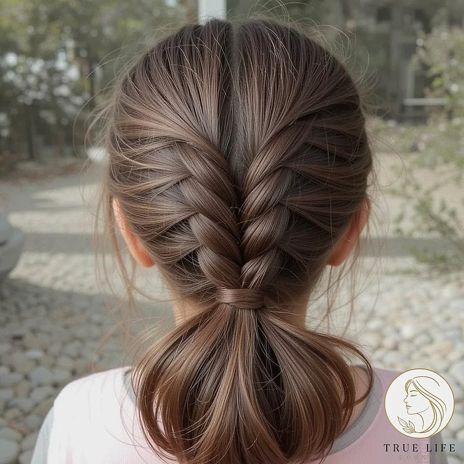 19 School Hairstyles For Long Hair That Are Both Cute and Low Maintenance 5 Low Braided Ponytail