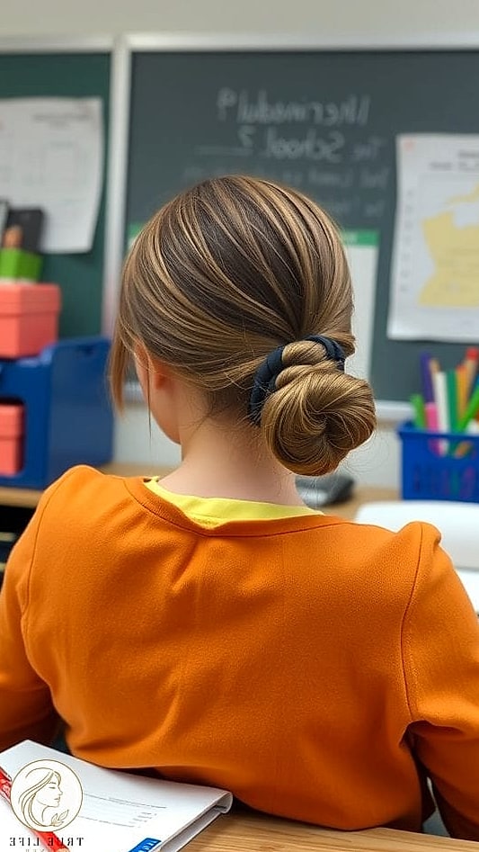 19 School Hairstyles For Long Hair That Are Both Cute and Low Maintenance 20 Low Bun with Face-Framing Pieces