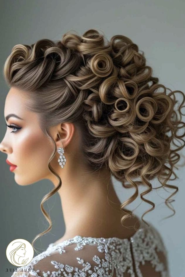 Low Curly Bun With Face-Framing Tendrils