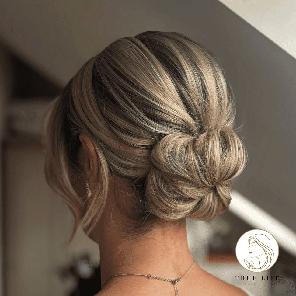 18 Easy Long Hairstyles for the Ultimate Glow Up 14 Low Sleek Bun with Face-Framing Pieces