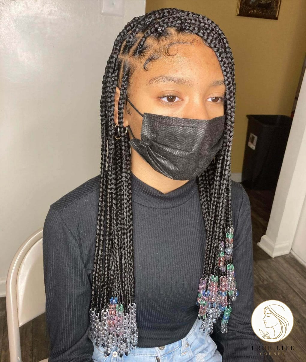 21 Color 30 Braids Ideas You Need to Try Right Now 5 Playful Transparent and Colored Beads on Sleek Black Braids