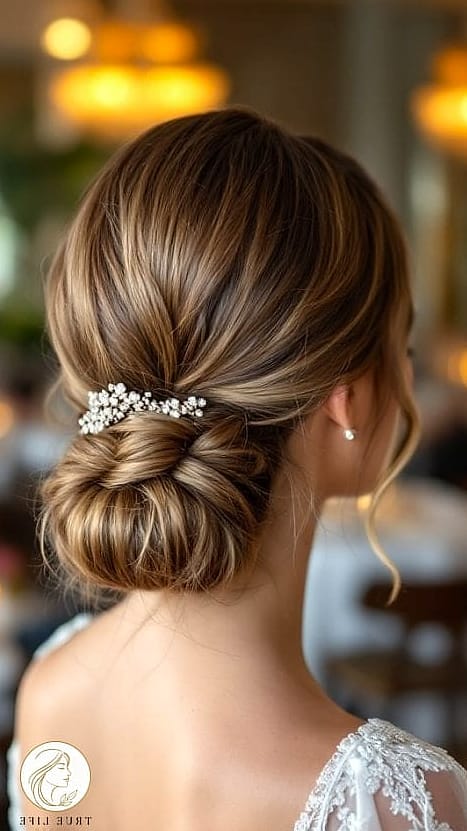 Textured Low Updo With Face-Framing Pieces