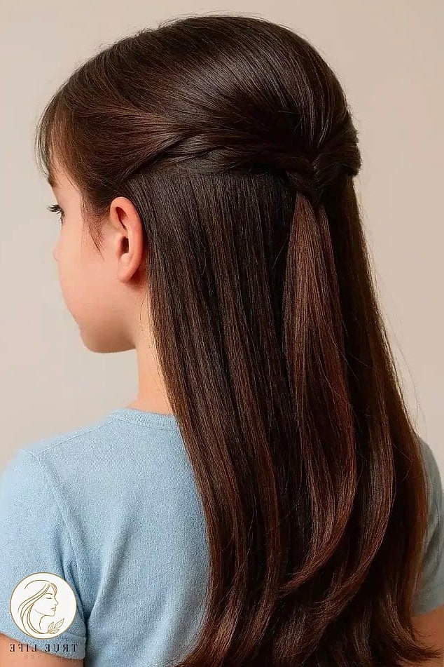 19 School Hairstyles For Long Hair That Are Both Cute and Low Maintenance 13 Twisted Half-Up Style